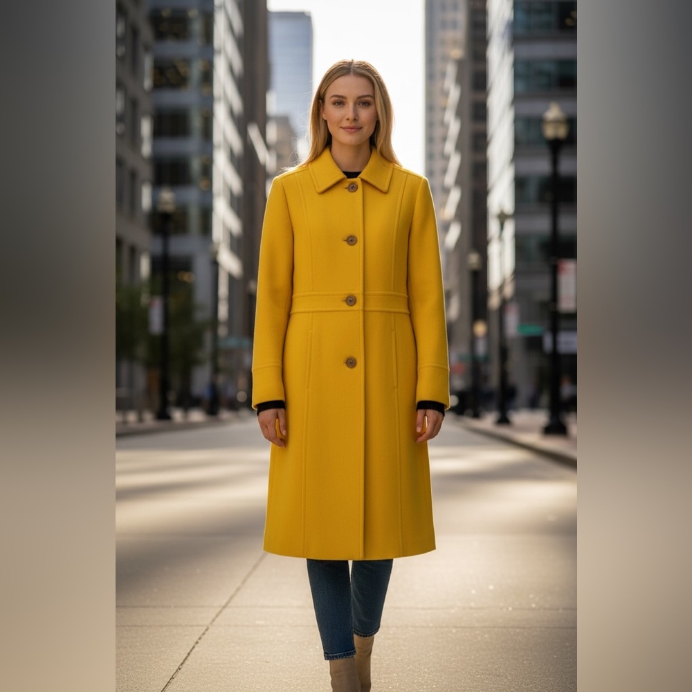 J crew Canary yellow 94% wool coat. Retail $650